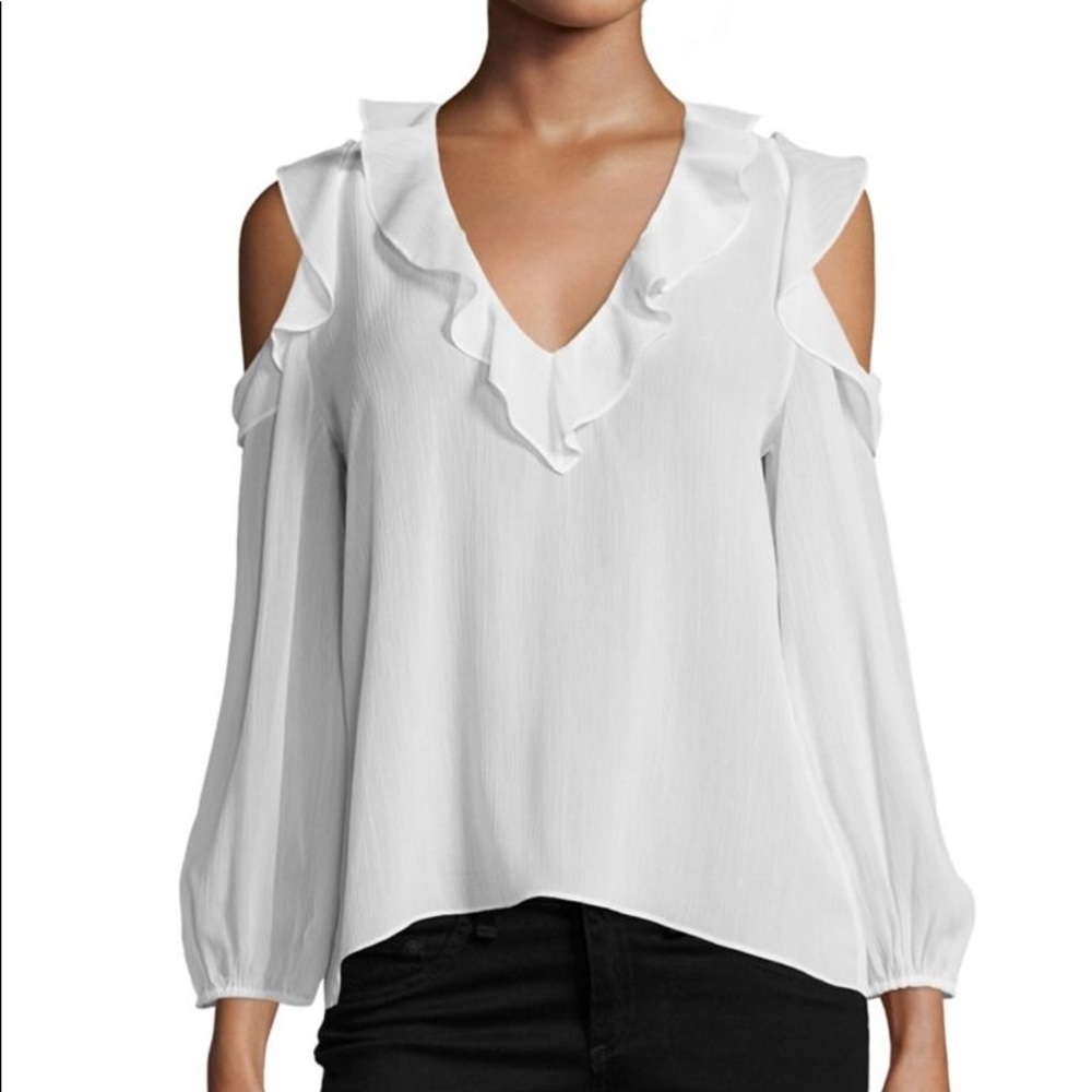 NEW Alice +Olivia Gia Ruffled Cold-Shoulder Blouse